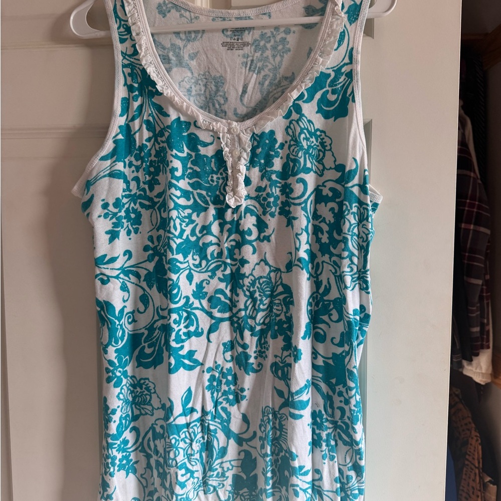 Lane Bryant Teal and White Floral Tank Top